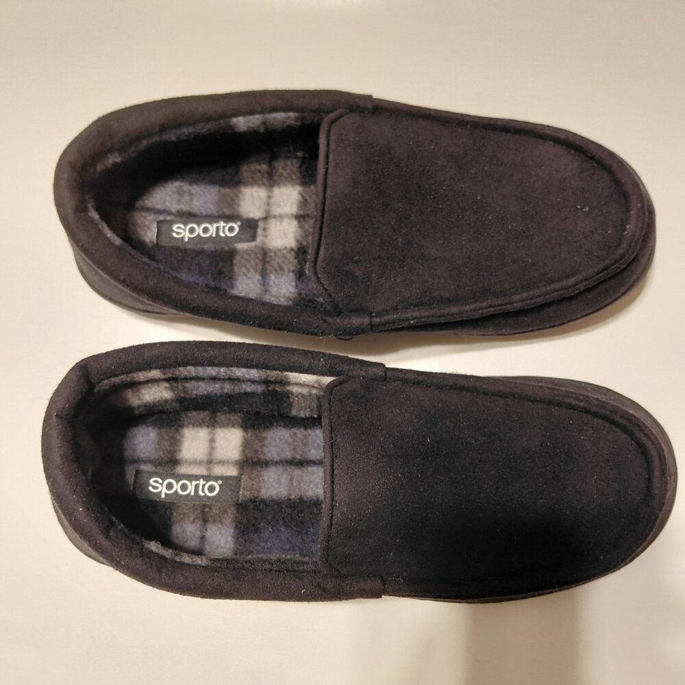 sporto Men's BLACK COMFORT LOUNGERS SIZE M8-9 INDOOR OUTDOOR SLIPPERS